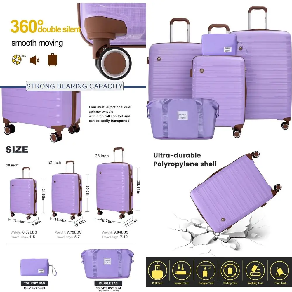 

5-Piece Spinner Luggage Set with TSA Lock, Hardshell PP Cases, Waterproof Duffle for Men & Women