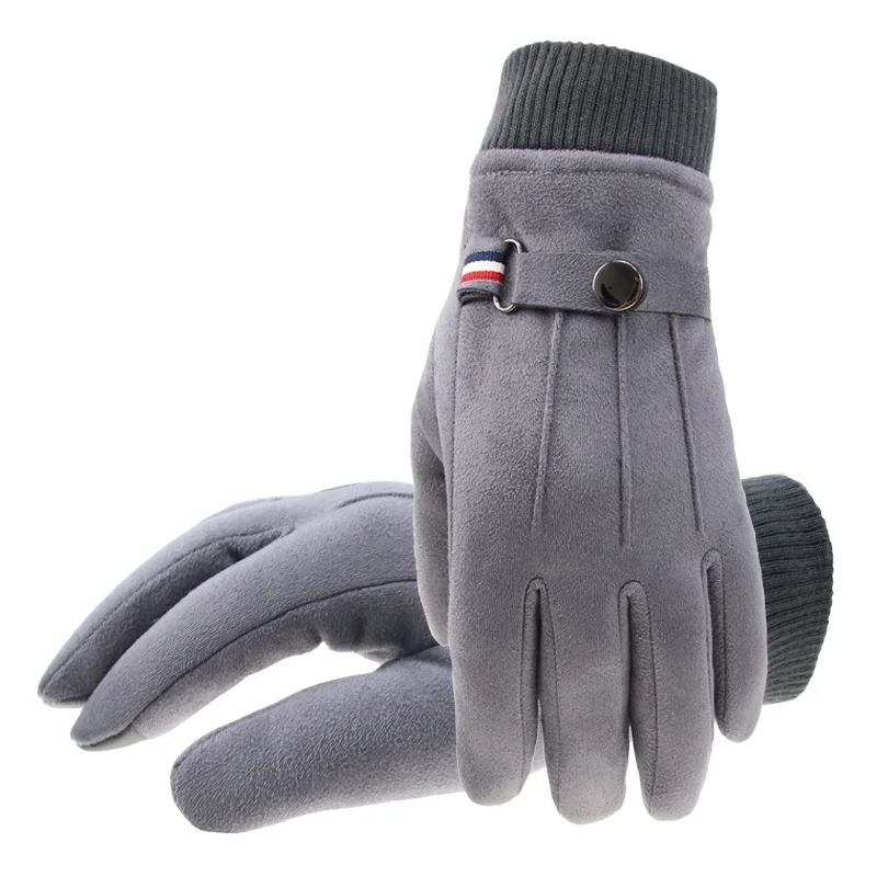 Winter Men\'s Gloves Suede Keep Warm Touch Screen Windproof Driving Guantes Thick Cashmere Anti Slip Outdoor Male Leather Gloves