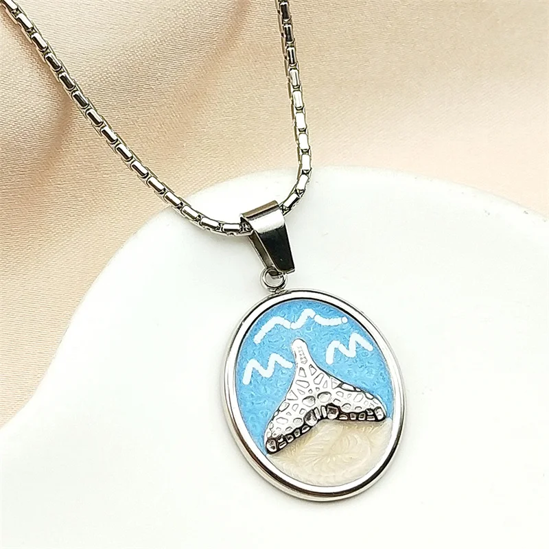 الحوت ذيل السماء البحر قلادة قلادة للنساء الرجال الفولاذ المقاوم للصدأ المينا الأزرق المحيط نمط العصرية سلسلة عنق مجوهرات الإكسسوار