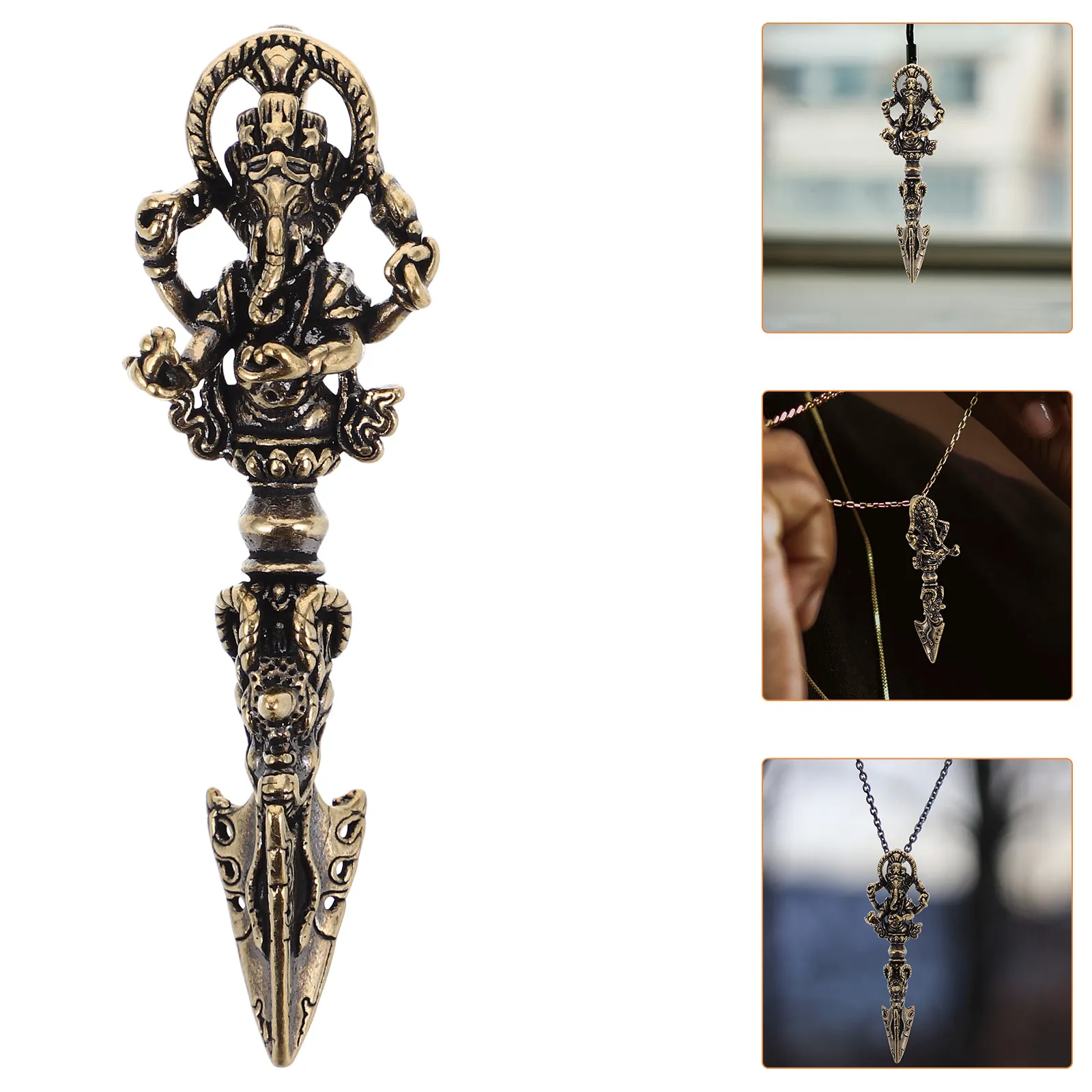 Handcrafted Brass Vajra Pestle Pendant Tibetan Dharma Ornament Protective Amulet Vintage Finish Spiritual Necklace