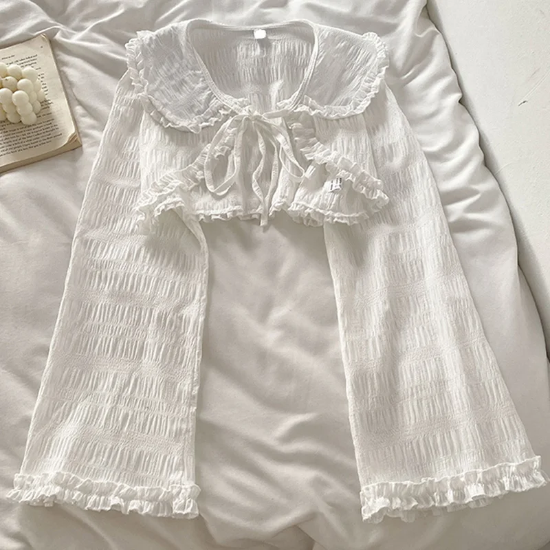 Bella Collar Design Sensation Small ence Tie Dye Chiffon Top Dames Zomer Nieuwe Japanse Sle Gentle Match Zonbescherming...