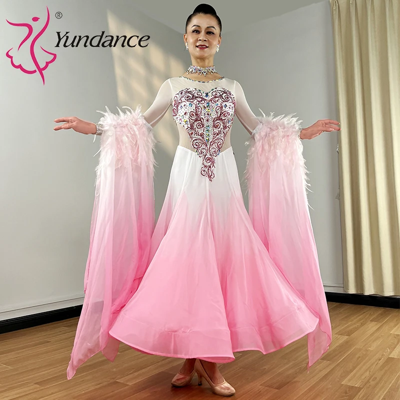 

B-24264-2 Custom International Standard Ballroom Dance Dress for Women Spandex/Polyester Stage Performance Wear Chiffon Fabric