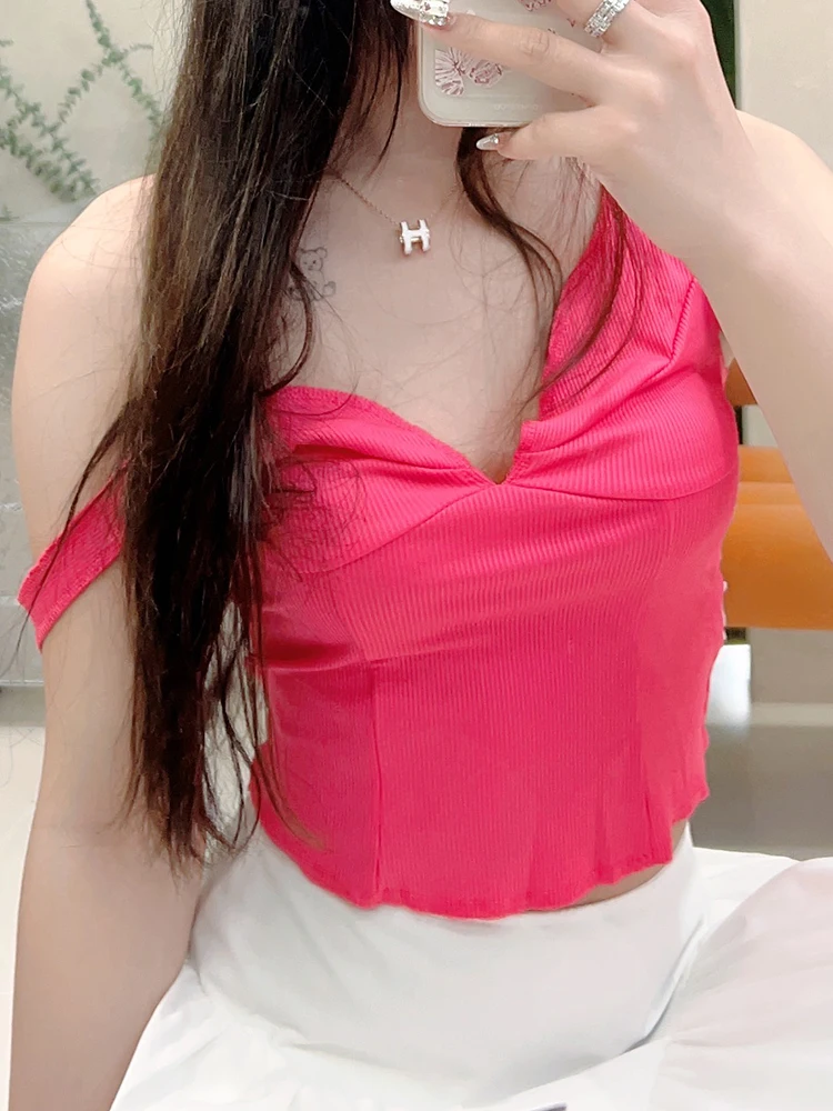 Cmaz regata sexy com decote em v para mulheres, verão 20224, nova moda, slim fit, estilo coreano, camisola sem mangas, colete feminino xy7329