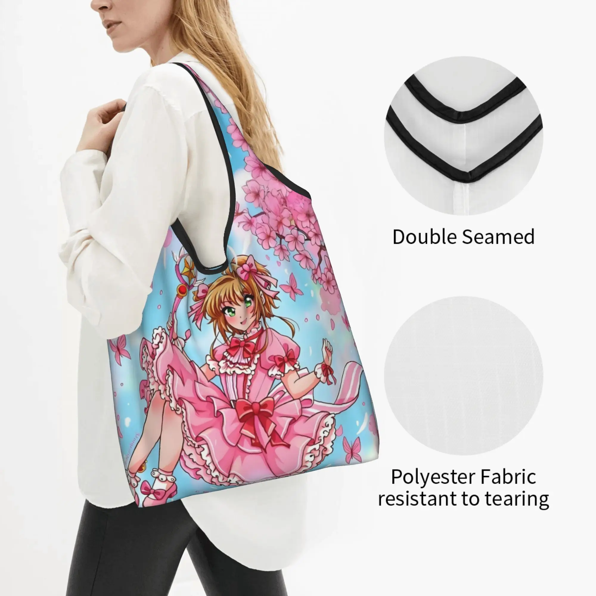 Funny Print Japane Anime Cardcaptor Sakura Cartoon Shopping Tote Bag Portable Shopper Shoulder  Handbag