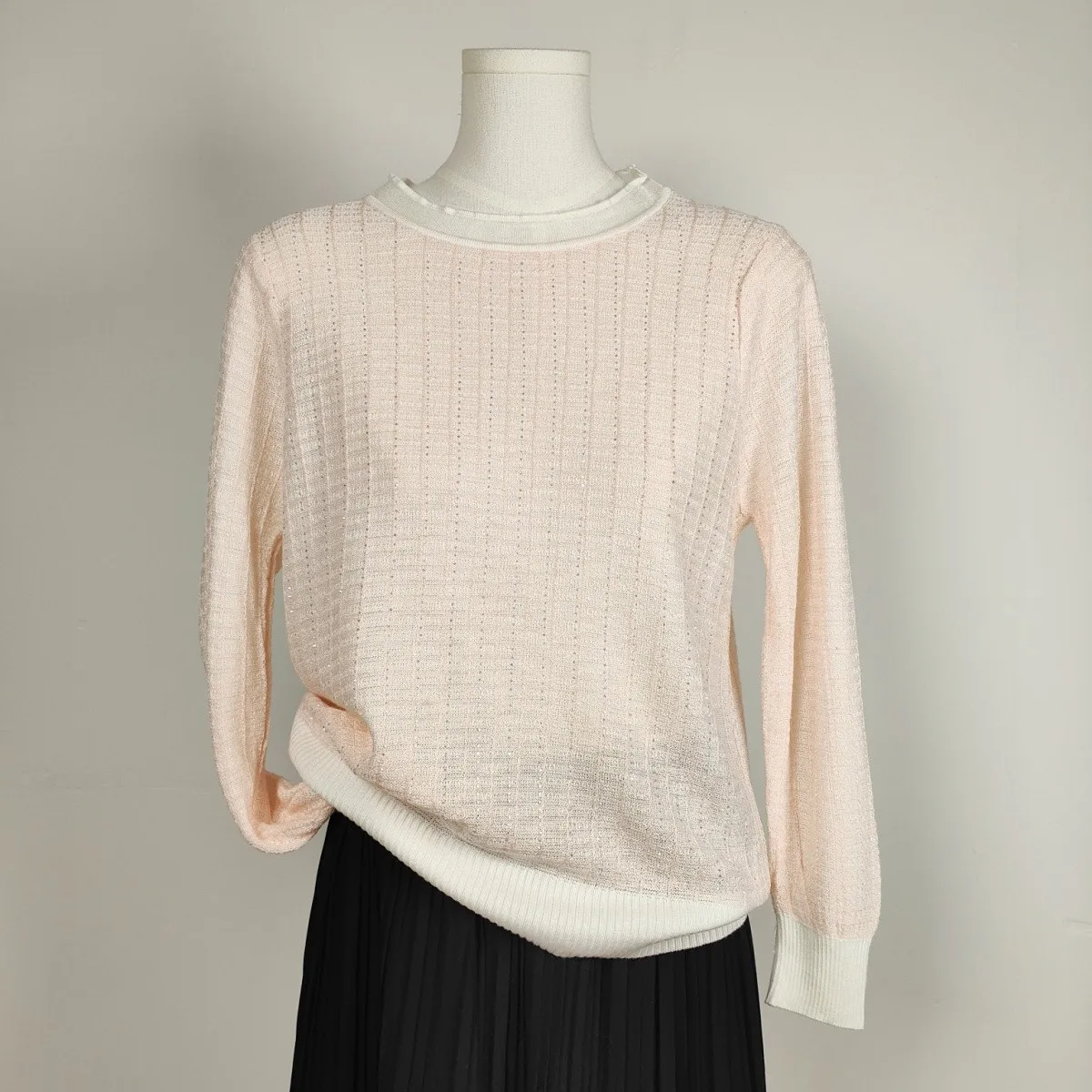 

Cashmere Long Sleeve Knitted Sweater Women's Round Neck Patchwork Color Block Knitwear Loose Korean Style Woolen Tops F570