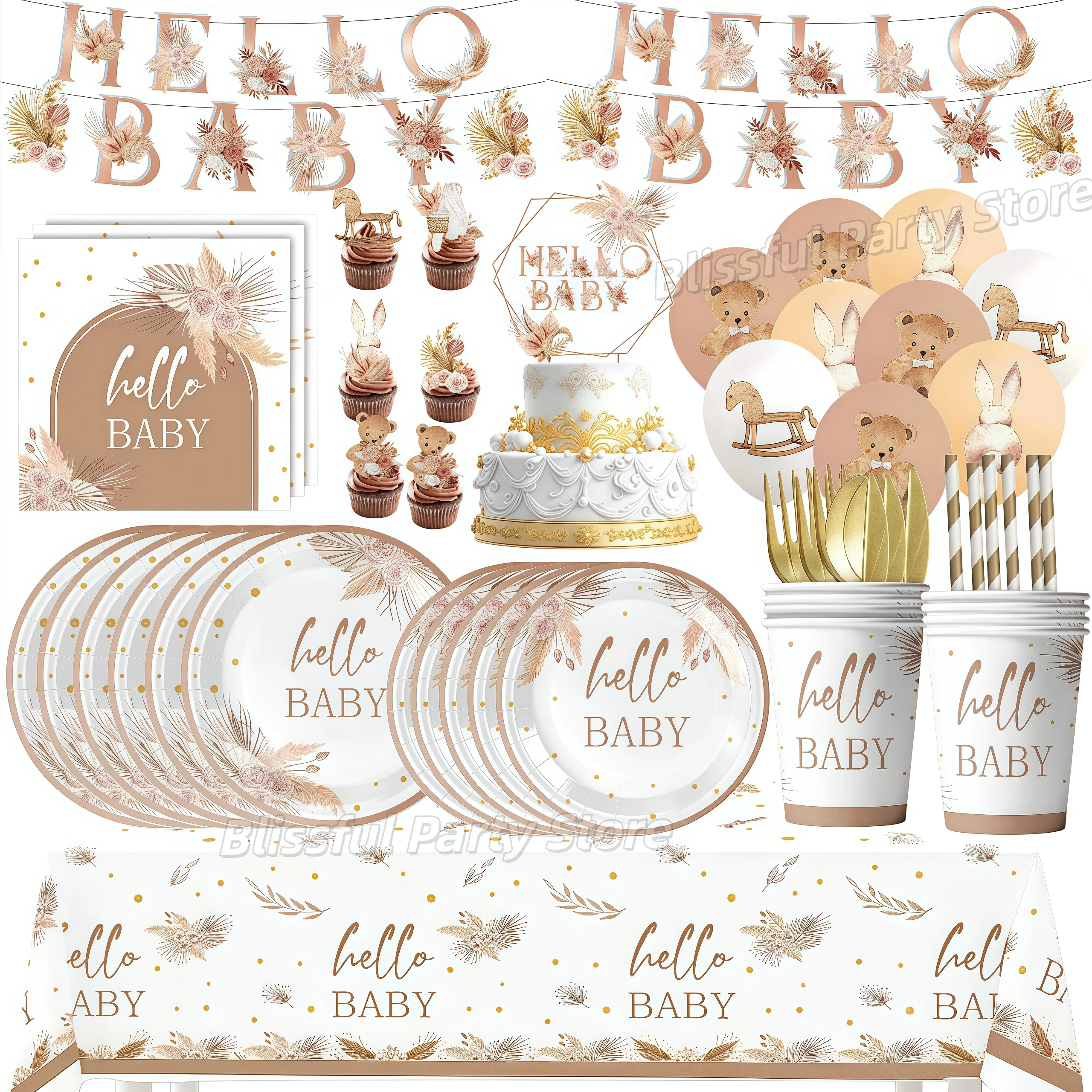 Geschlecht offenbaren Party Einweggeschirr Hallo Baby Pappteller Serviette Tasse Banner Kind Junge Mädchen Babyparty Dekor Partyzubehör