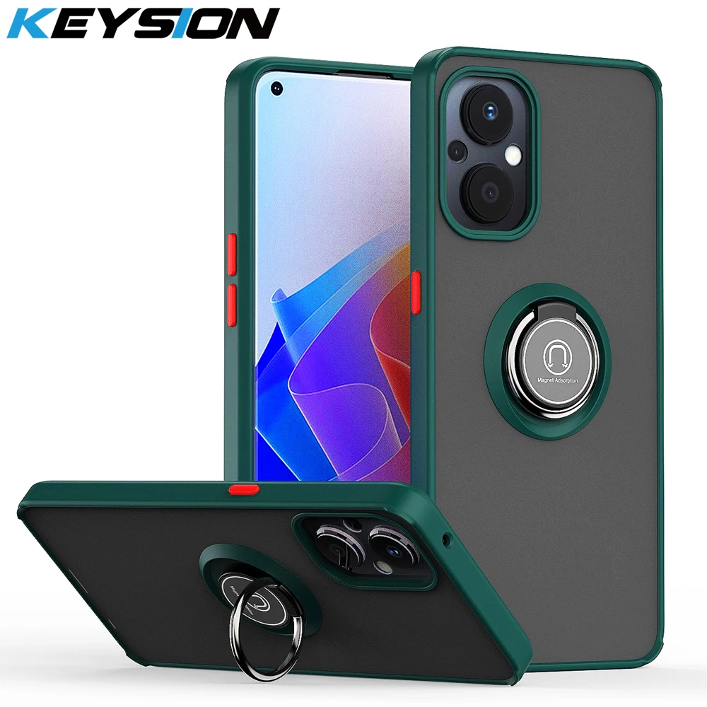 KEYSION Fashion Matte Phone Case for OPPO Reno8 Z 5G 8 Lite 7Z Transparent Ring Stand Shockproof Phone Cover for OPPO F21 Pro 5G