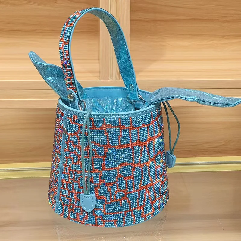 Borsa a secchiello strutturata da donna di moda borsa a tracolla a tracolla con catena borsa a tracolla con strass e diamanti da sera borsa Bling