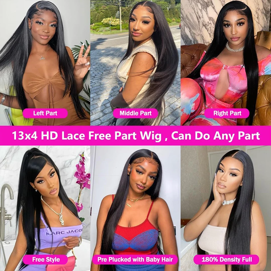 Wig For Women Straight Lace Wig Human Hair Lace Front Wig 180% Brazilian Remy Hair Pre Plucked Transparent Lace Frontal Wigs