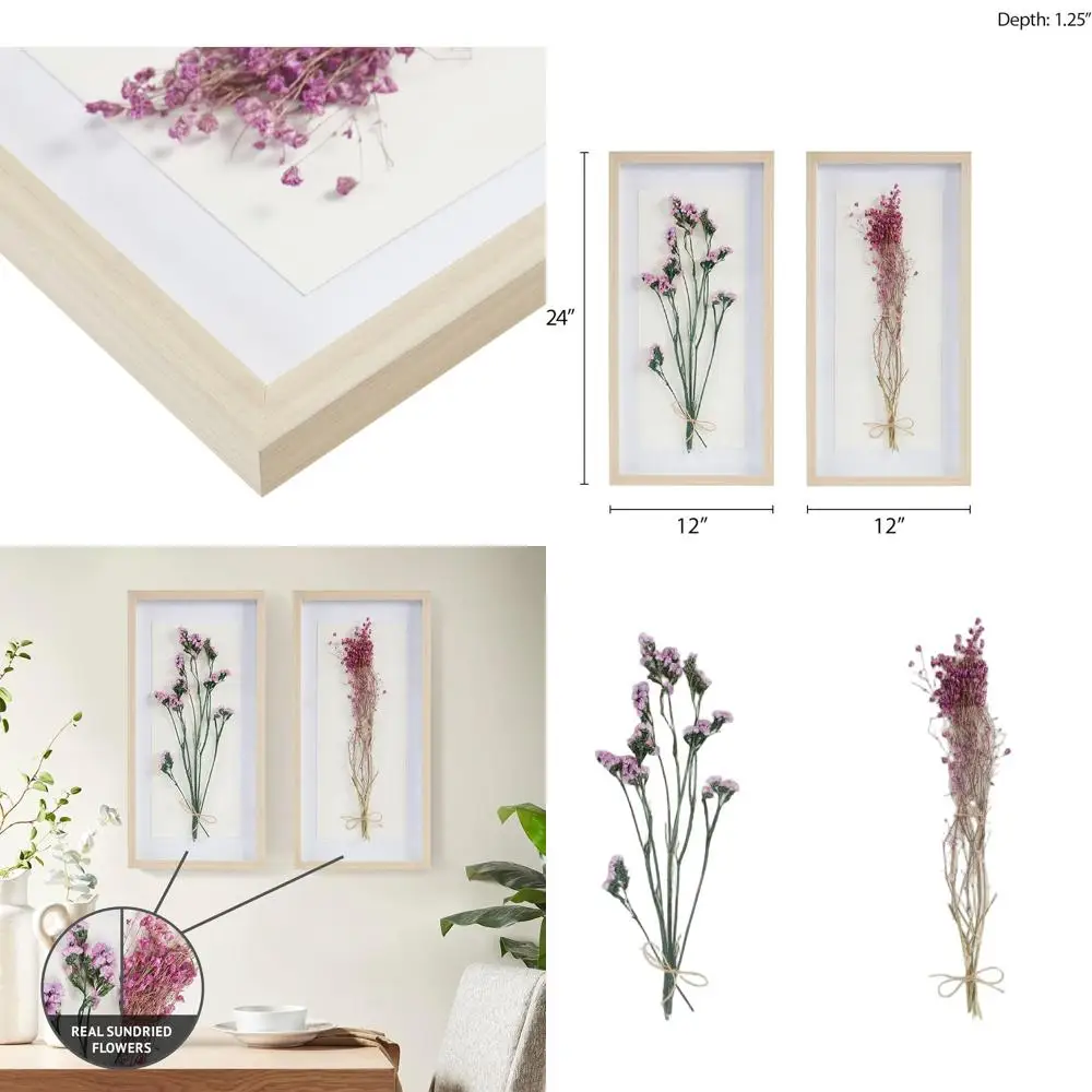 

Настенное искусство с натуральными разноцветными цветами для гостиной и спальни, 12x24 дюйма, разноцветный набор из 2 предметов