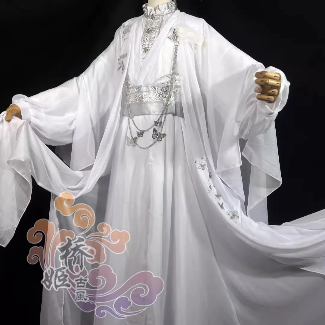 Hua Cheng Cosplay Costume Wig White Clothes Tian Guan Ci Fu Chinese Hanfu San Lang Huacheng Outfits With Eyemask Wrist Guard