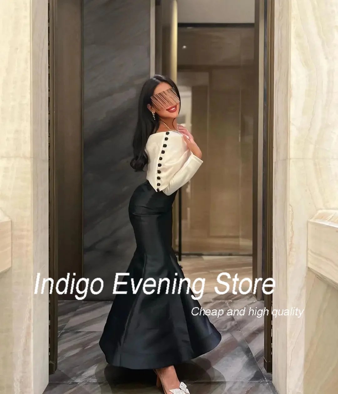 Indigo Prom Dresses Off Shoulder Button Mermind Ankle-Length Formal Occassion Party Dress For Women 2024 Saudi فساتين السهرة