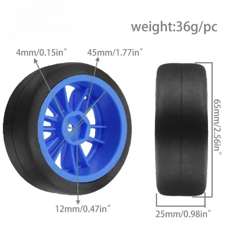 4개 1/10 RC 드리프트 타이어 및 플라스틱 휠 림 12mm 헥스 1:10 온로드 투어링 스트리트 카 XV02 XV01 TT01 TT02 PTG2 A959용