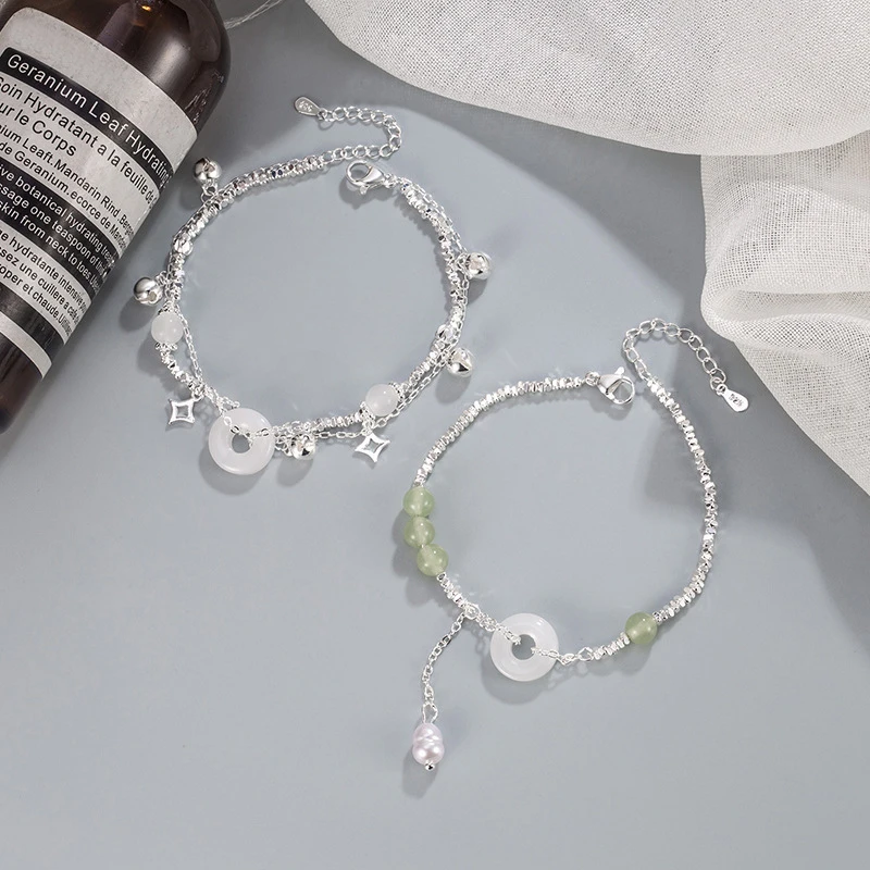 

Браслет из стерлингового серебра 925 пробы, нефрит, зеленый, белый цвет, нерегулярный жемчуг из бисера для женщин и девочек, модные ювелирные изделия, подарок, Прямая поставка, оптовая продажа