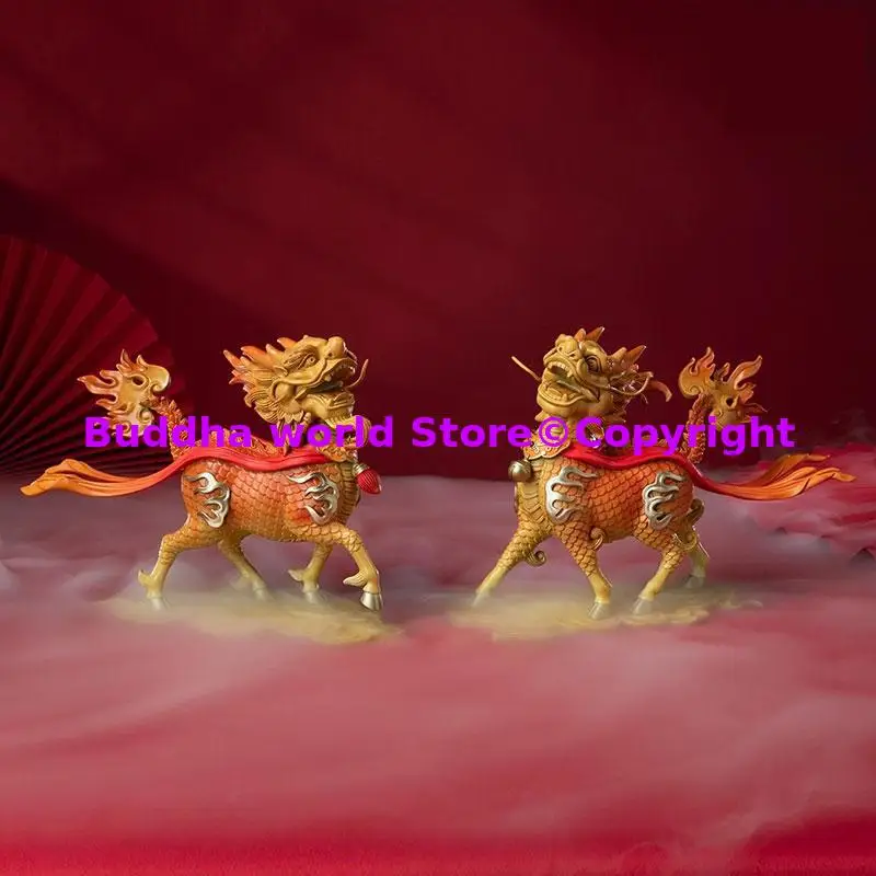 

A pair top Copper Sculpture 2025 Home room Exquisite Decor high-end luxury art office Lucky Auspicious omen Dragon Qilin statue