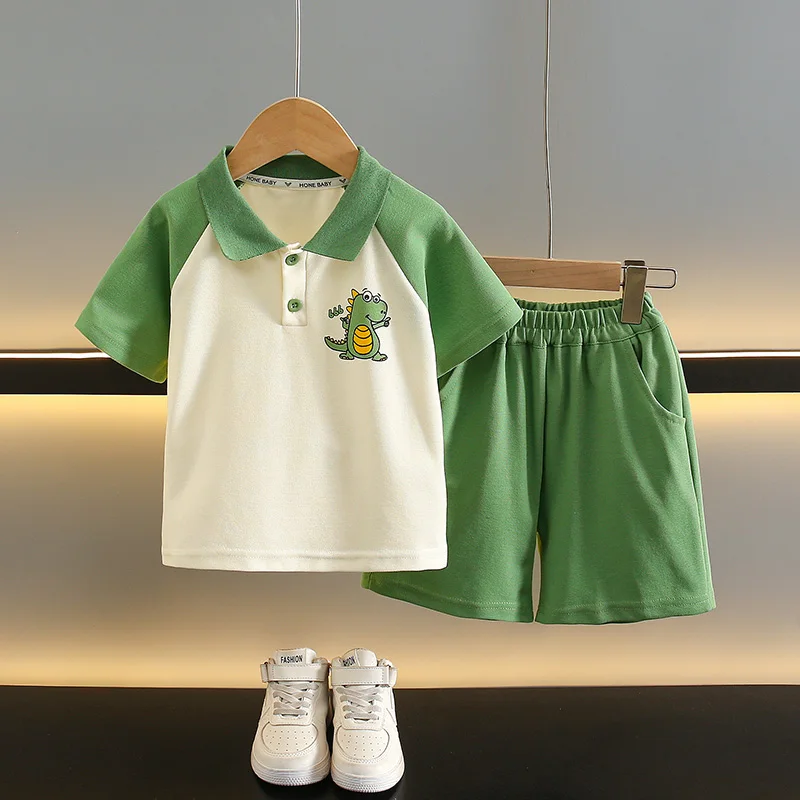 Toddler Child Summer Clothing Dinosaur Costume for Baby Boys Polo Shirt Shorts Clothes Set Kids Stylish Cartoon Dinosaur Wear