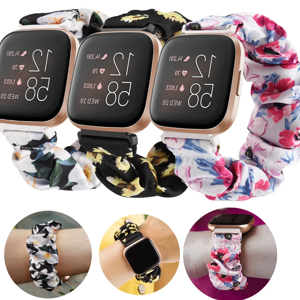 Scrunchies Elastic Strap for Fitbit Versa 2 Bracelet Woven Strap Replacement Fabric Wrist Band for Fitbit Versa Lite Watchband