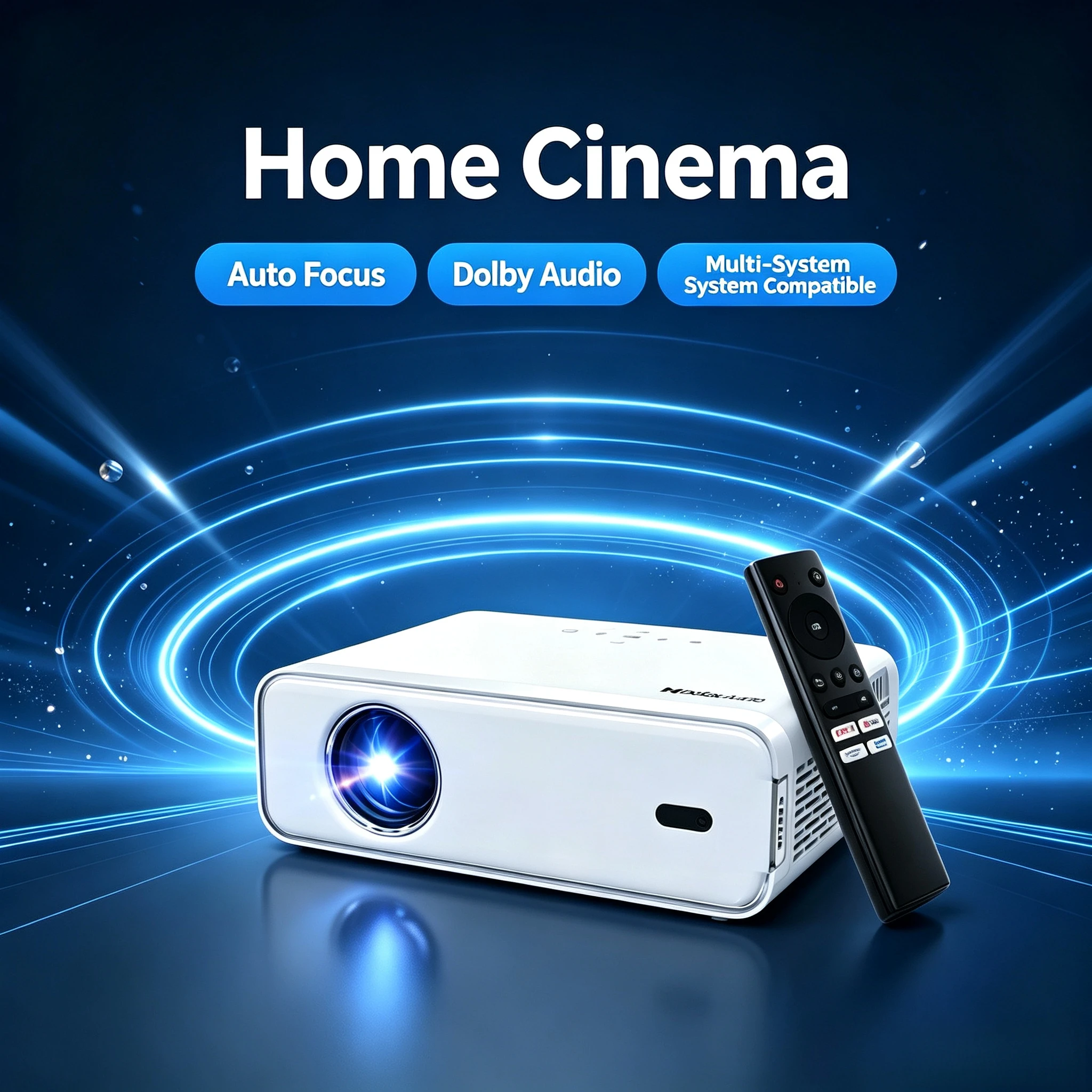 Smart Projector WiFi Bluetooth Built-in APP Auto Focus/Keystone 16W Speakers Native 1080P Portable Mini Outdoor Movie Projector