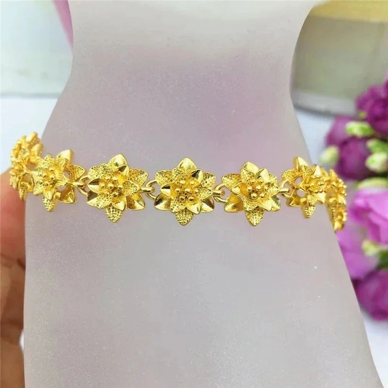 Gelang warna kuning emas 14K wanita, untuk pengantin memperluas gelang kuncup bunga, hadiah perhiasan gelang pertunangan pernikahan