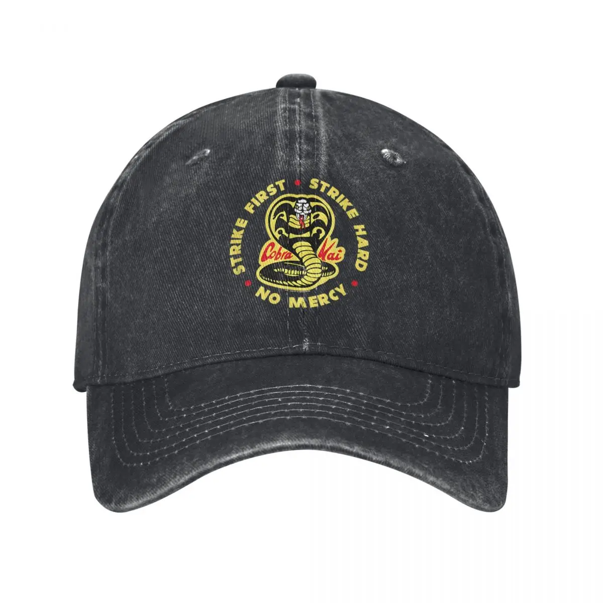 Vintage Cobra Kai Strike First Cobra Logo Baseball Caps Unisex Distressed Denim Headwear Snake Karate Film Outdoor Hats Cap