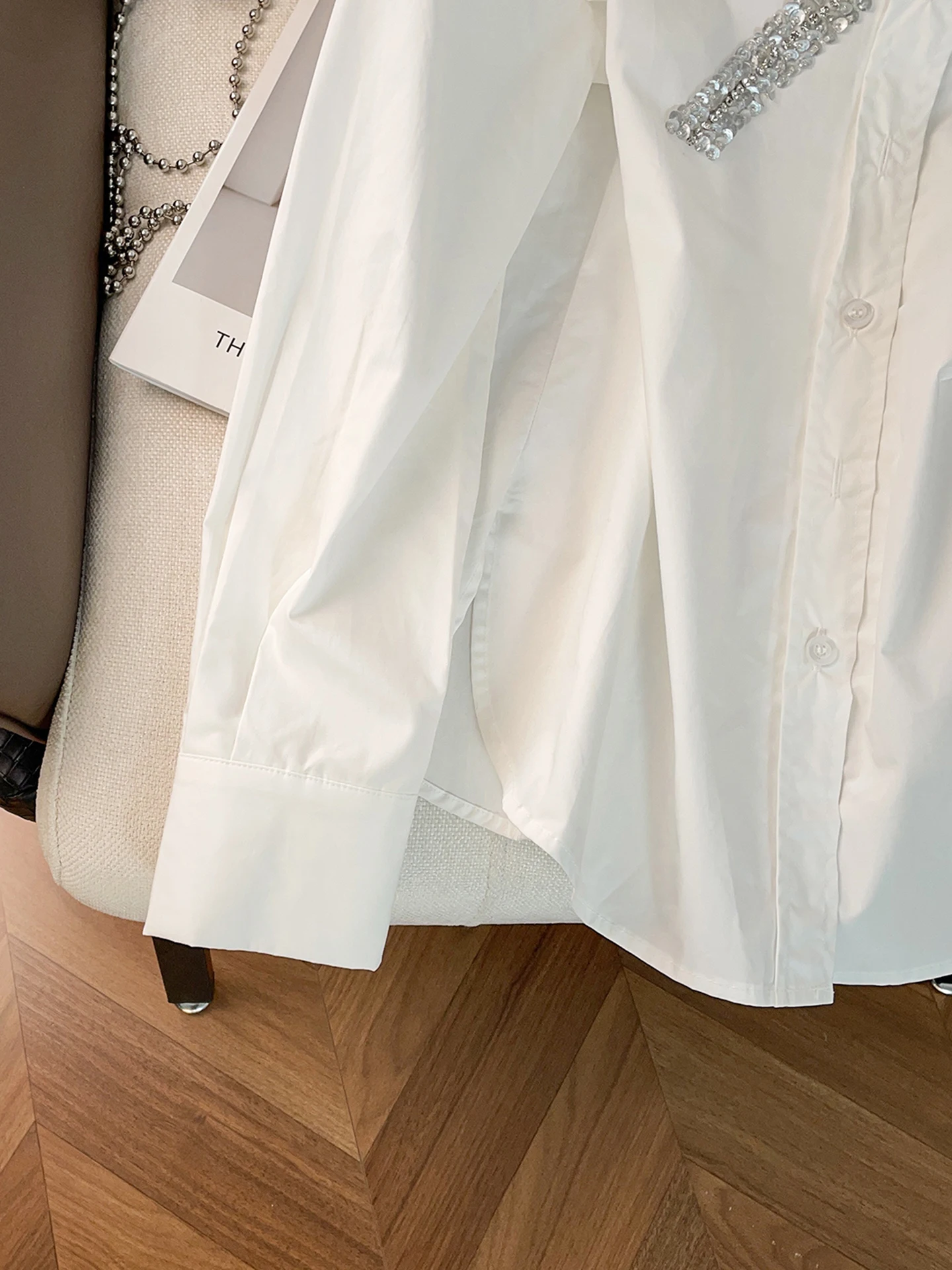 Ele White Long Sve Damen Irt Knot Pailletten High End Faion Herbst Winter New Sle Commute Sle Straight...