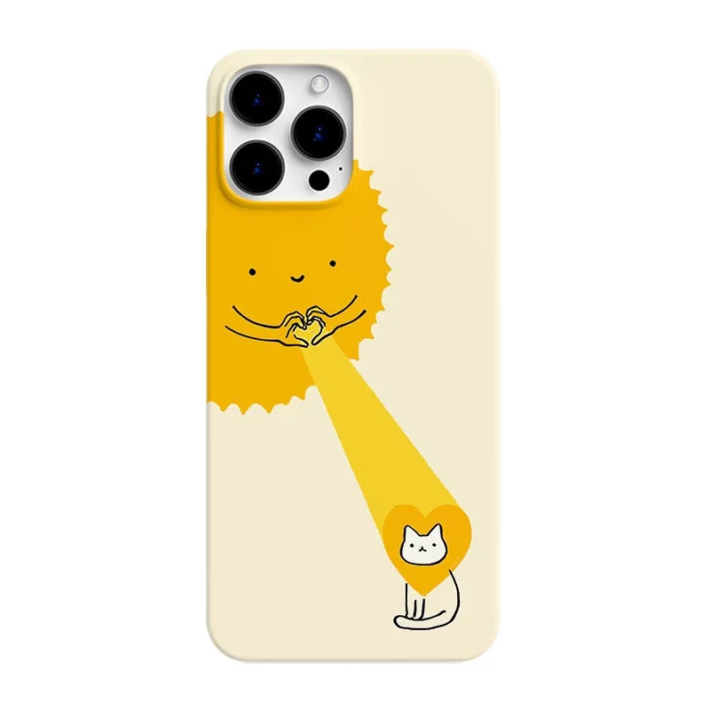 Creative INS Sunlight on a Cat Cute Illustration Phone Case for iPhone 15 14 11 12 13 Pro Max Plus Back Cover