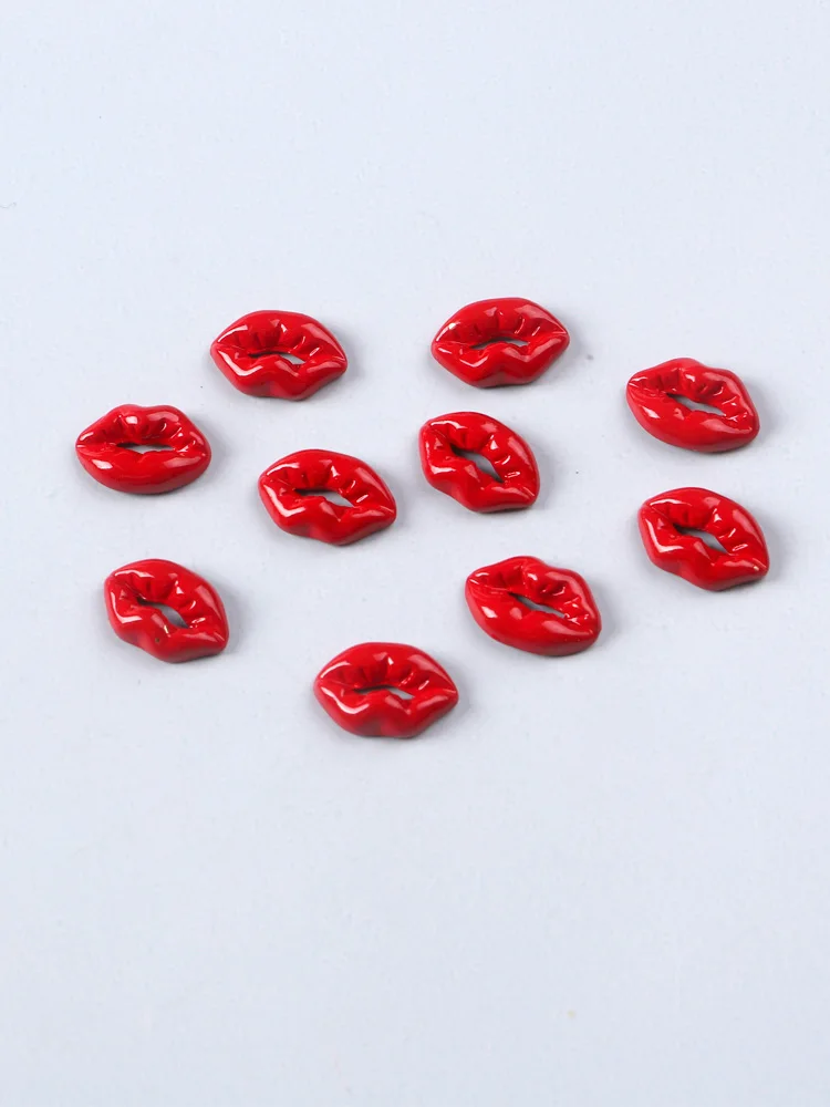 10PCS Red Lip Shape Elegant Nail Charms Nail Art Rhinestones Manicure Jewelry Nail Accessories Decorations