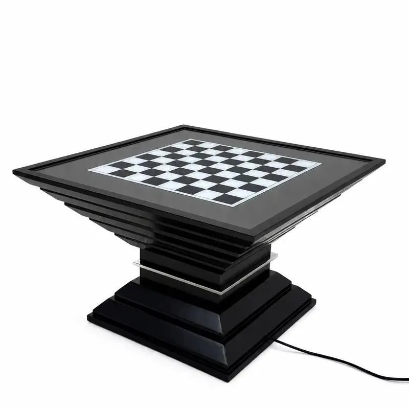 for Smart electric height adjustable modern luxury chess table, tempered glass, LED lighting, built-in storage space,