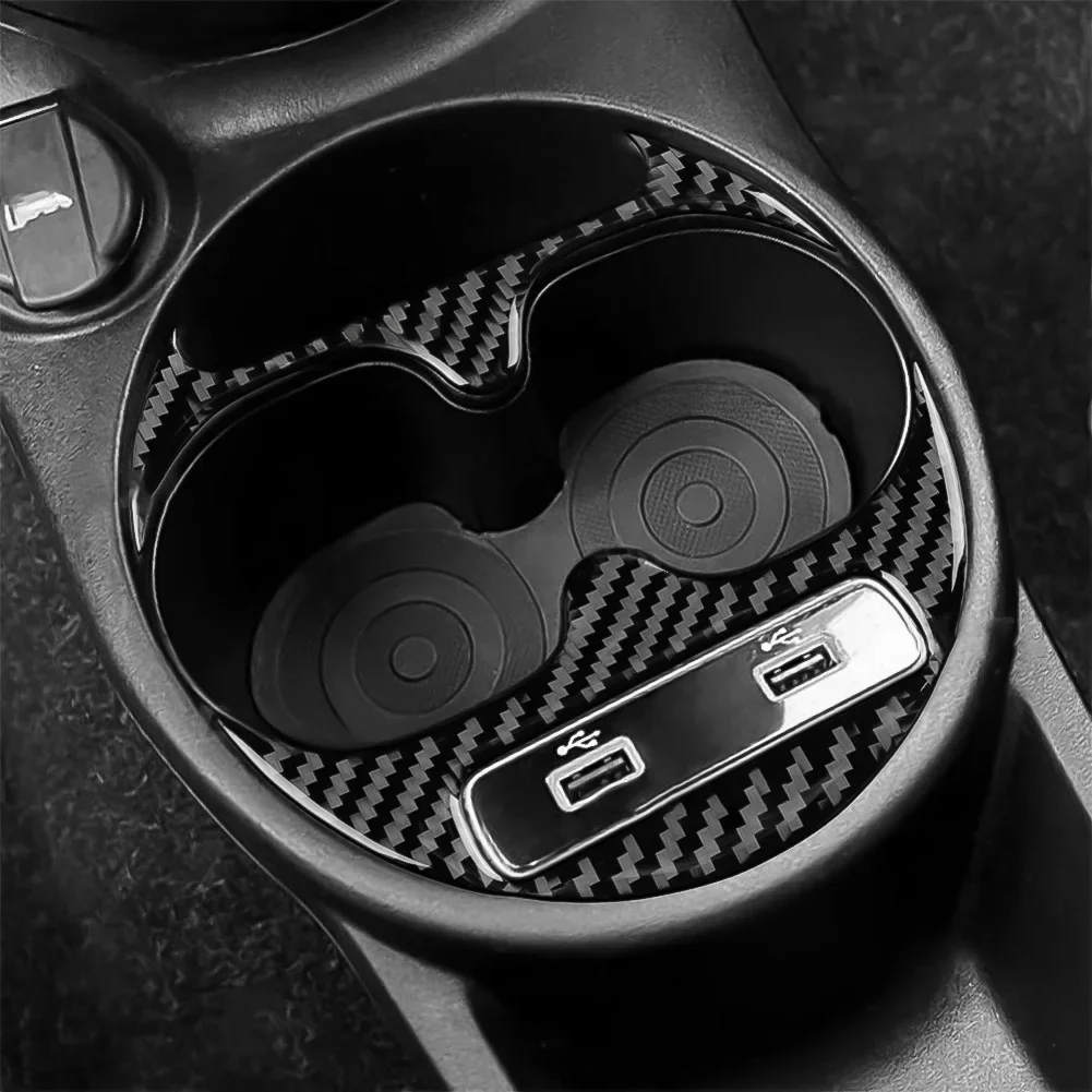 Cup Holder Trim Compatible With For Abarth 595 695 And For Fiat 500 2016-2024 Featuring Carbon Fiber Visual Appeal