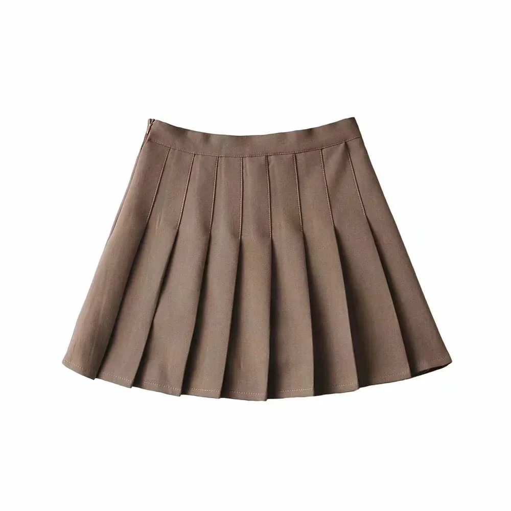 Women's Short Pleated Skirt Europe and America College Style Streetwear Trend Mini Skirt High-waisted Lining Anti-glow Y2K Skirt