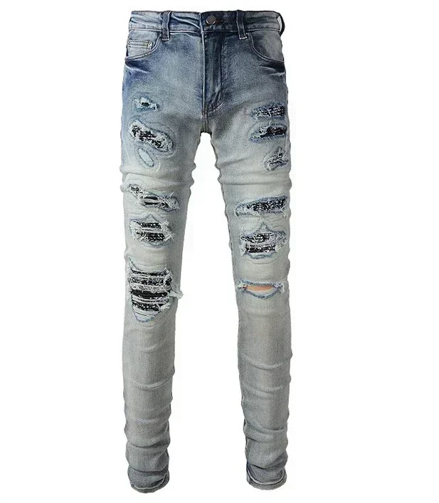 

Hole Jeans for Men Casual Distressed Skinny Denim Pencil Pants Vintage Washed Ankle Length Trousers Autumn Streetwear Denims