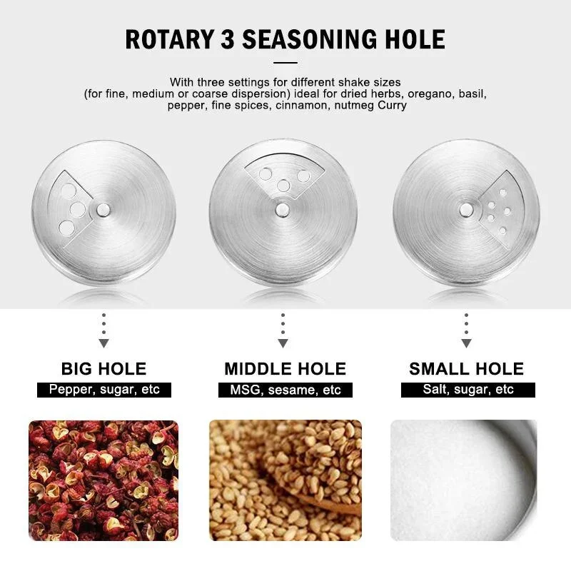 Frascos de acero inoxidable para condimentos, botella giratoria de vidrio para esparcir, olla para barbacoa, palillo de dientes para pimienta, salero