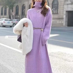 New Purple French Style Celebrity Bottom Woolen Dress Small Fragrance Fried Dough Twists Knitted Dress Women