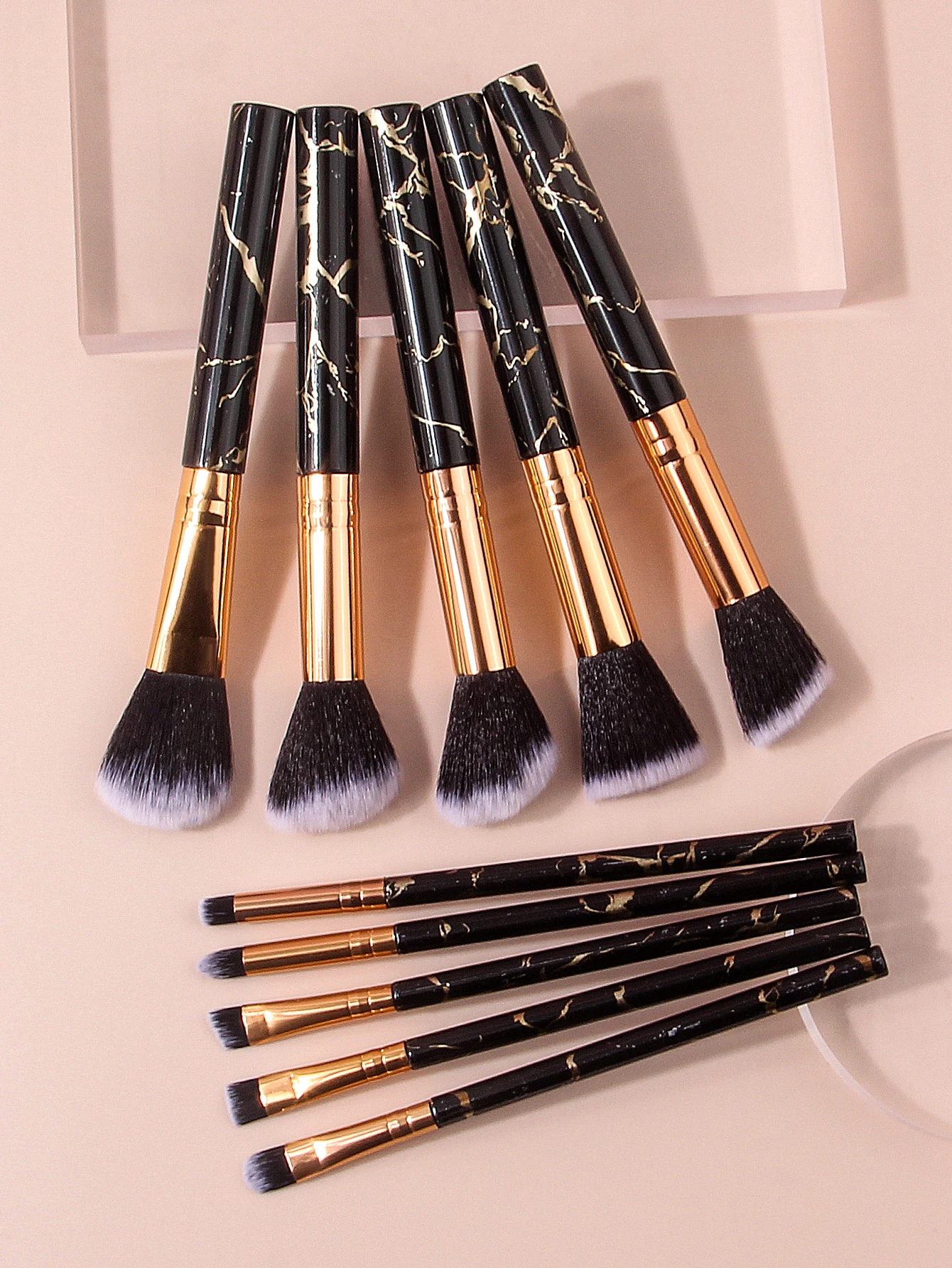 10PCS 다기능 대리석 질감 메이크업 브러쉬 세트, 파운데이션 브러쉬, 블러쉬 브러쉬, 컨투어링 브러쉬, 아이섀도우 브러쉬 포함