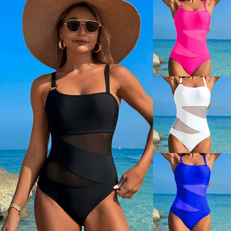 

New Fashion Casual Style Spa Swimsuit Women Senior Sense Swimwear Sexy Net Spelling Nylon One-piece Swimsuit