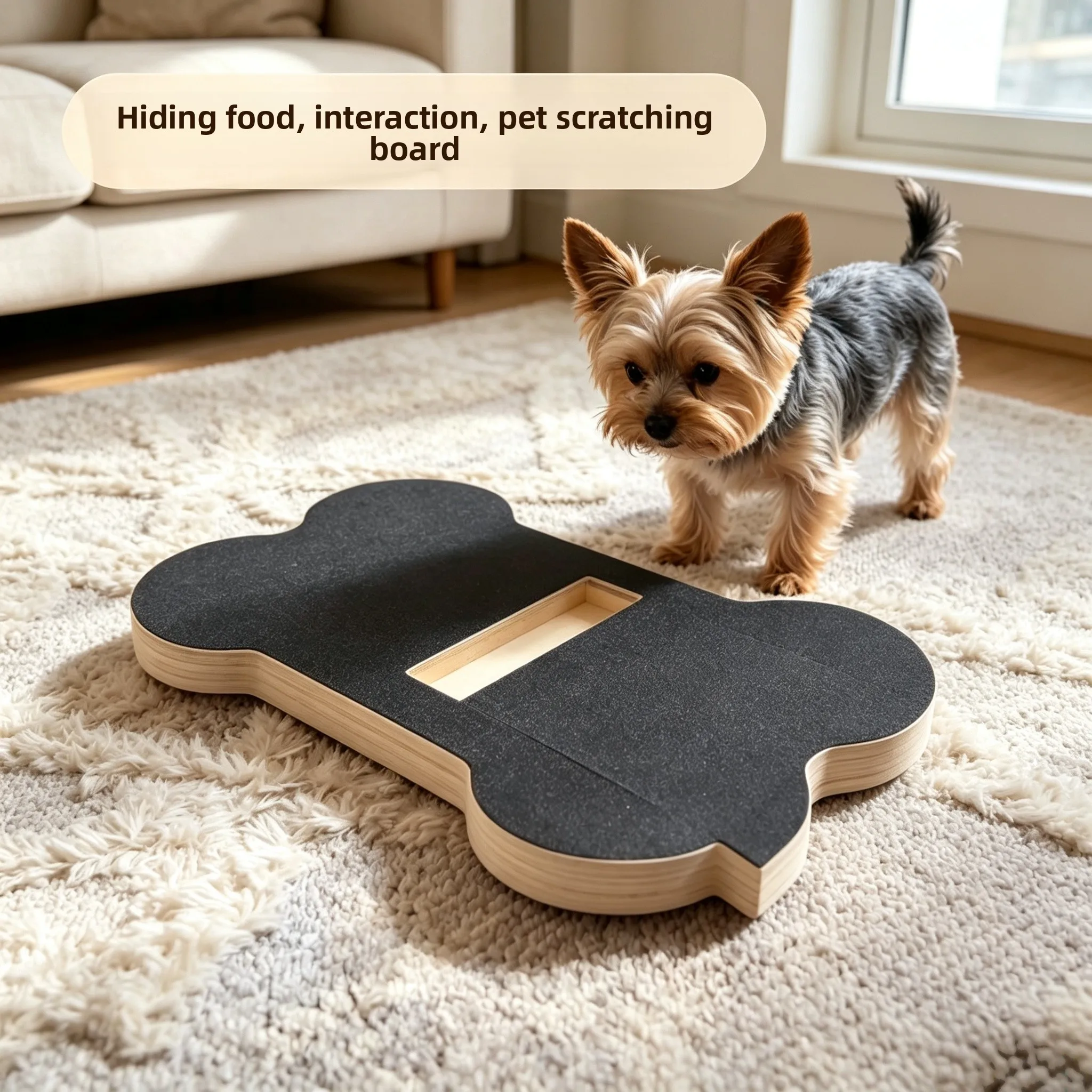 Dog Scratch Pad Wooden Nail File Board, Treat Dispensing Dog Nail Trimming Board with Sandpaper