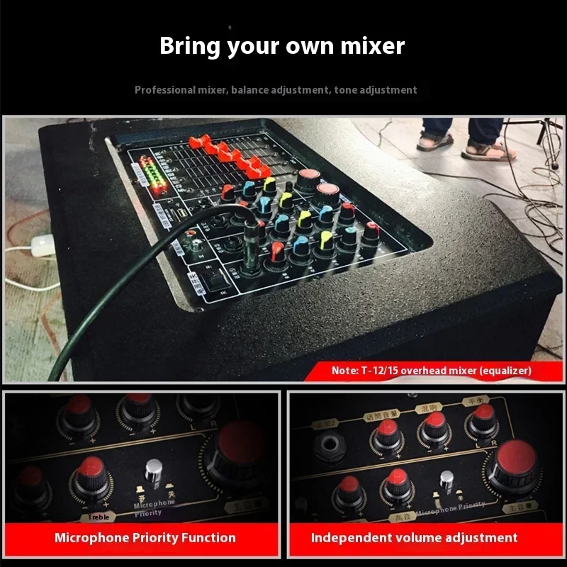 

Профессиональная 15-дюймовая активная акустическая система Tengmandi для улицы, караоке и свадеб с RGB LED подсветкой, питанием от одной или двух батарей