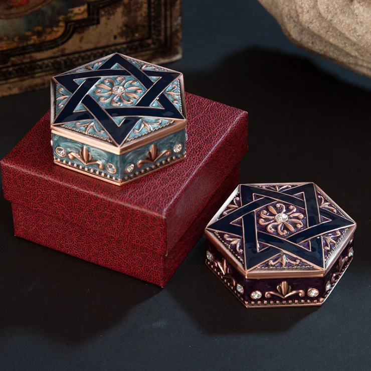 Vintage Star of David Metal Jewelry Box, Retro Geometric Jewelry Organizer for Rings Earrings Necklaces, Creative Trinket Case