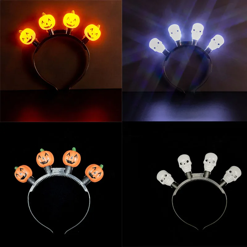 LED Glowing Halloween Glow Pumpkin Hair Band Flash Headwear Skull Hair Band Glow Adult KidsHalloween Party Decoration Headband