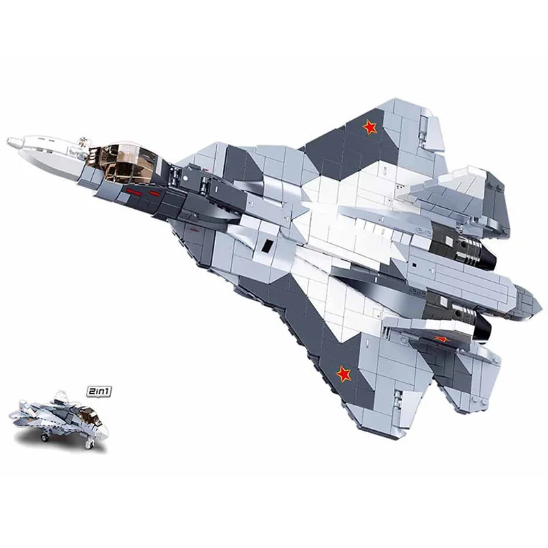 WWII Sukhoi Su-57 Modern Stealth Fighter Military Aircraft Soldier Building Blocks Sets Airplane Model Dolls Brick Toys Kids