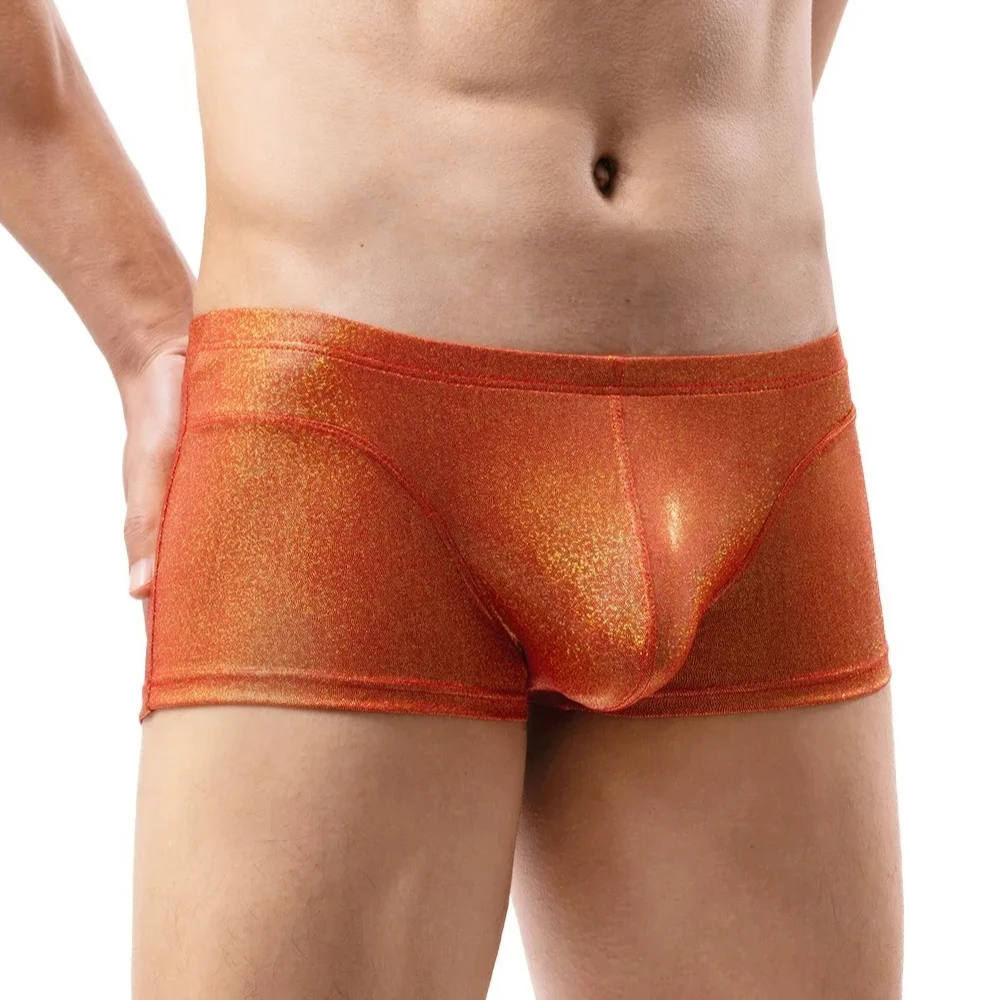Solid Color Shiny Sexy Boxer Shorts Fitness Club Display Muscle Men Underwear Flat Corner Shorts Erotic Sexy Low Waist Underwear
