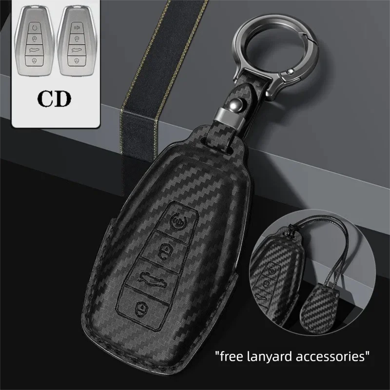 Leather Carbon Fiber Car Key Case Cover Protector Shell For Geely Coolray X6 X7 EX7 2024 Geometry C Emgrand UV GT GC9 Starray