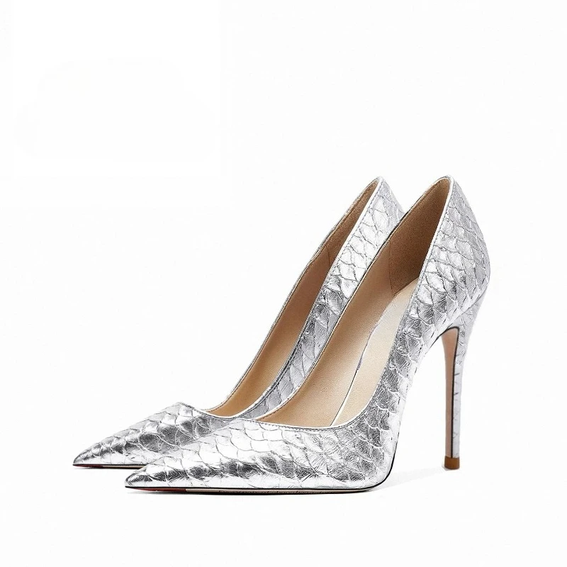 New snake patterned high heels for women, slim heels, sexy pointed toes, shallow mouth, professional single shoes for women
