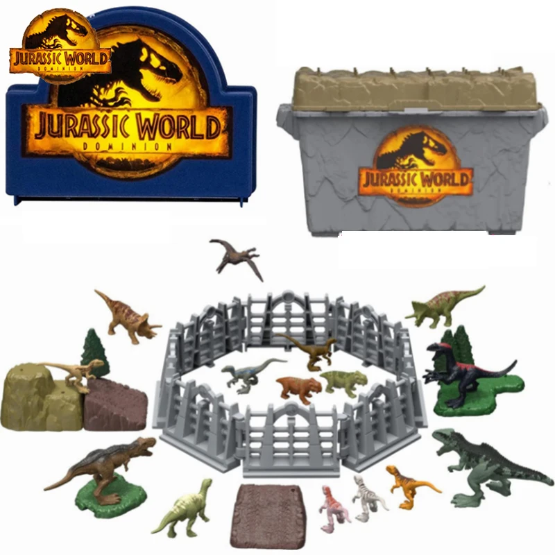 Original Mattel Jurassic World Dinosaur Action Figure Dominion MINIS Anime on-the-go Dinosaur Danger Set Educational Toy for Boy