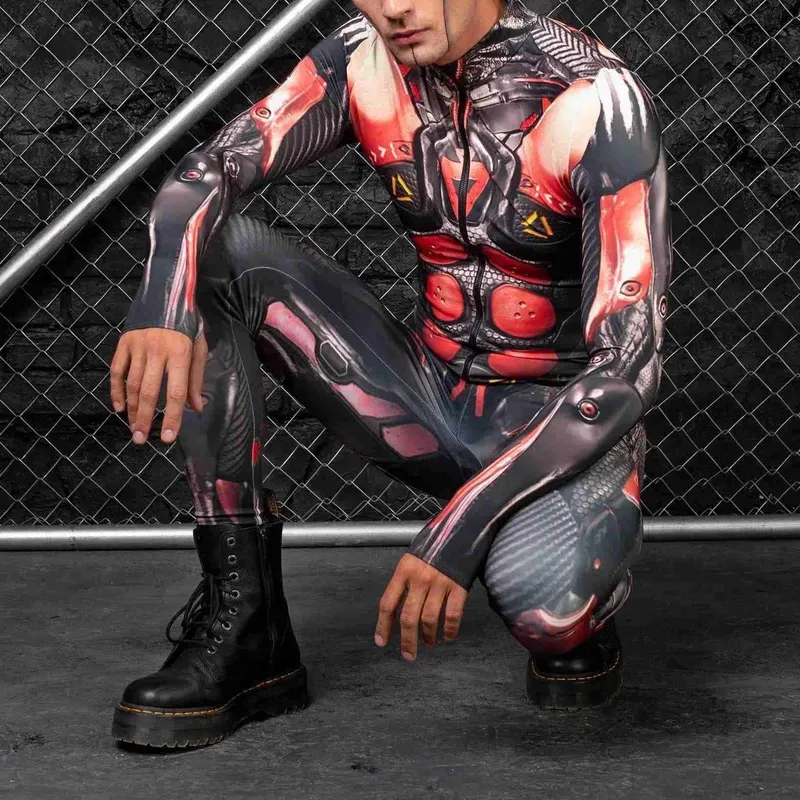 بدلة درع ميكانيكية من CyberPunk من Zentai للرجال والنساء لحفلات الهالوين التأثيرية على شكل جمجمة Steampunk زي سباندكس بدلة قطعة واحدة