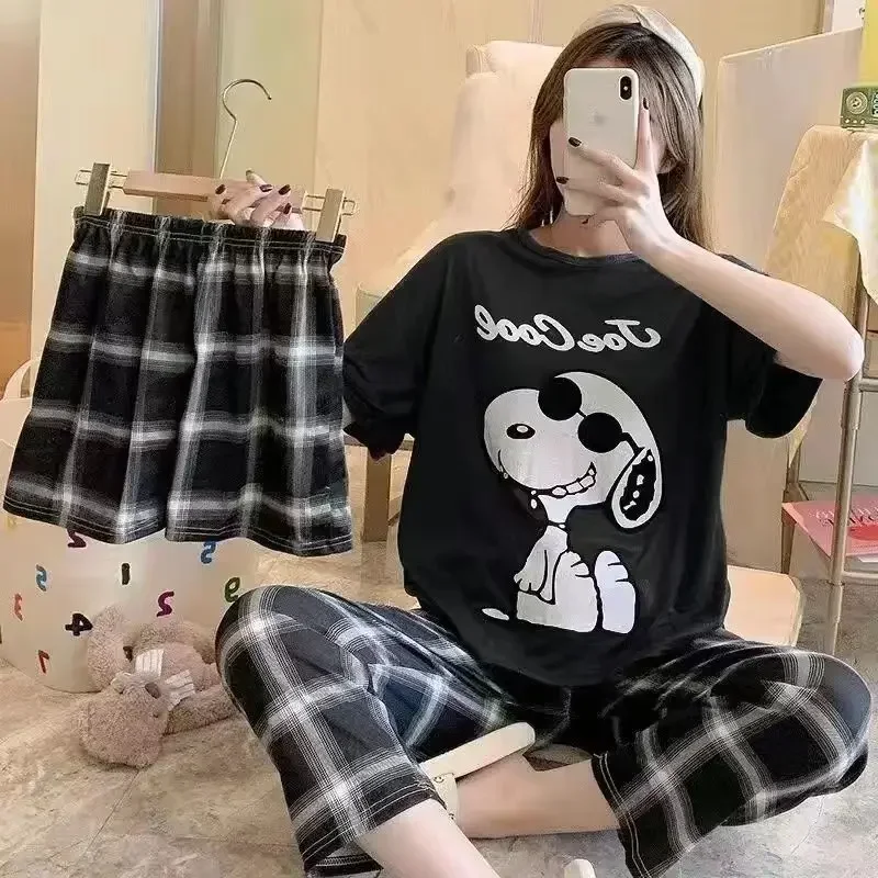 

Snoopy cute cartoon girls boys nightgown home clothes 3PCS sleepwear cartoon round neck pajamas