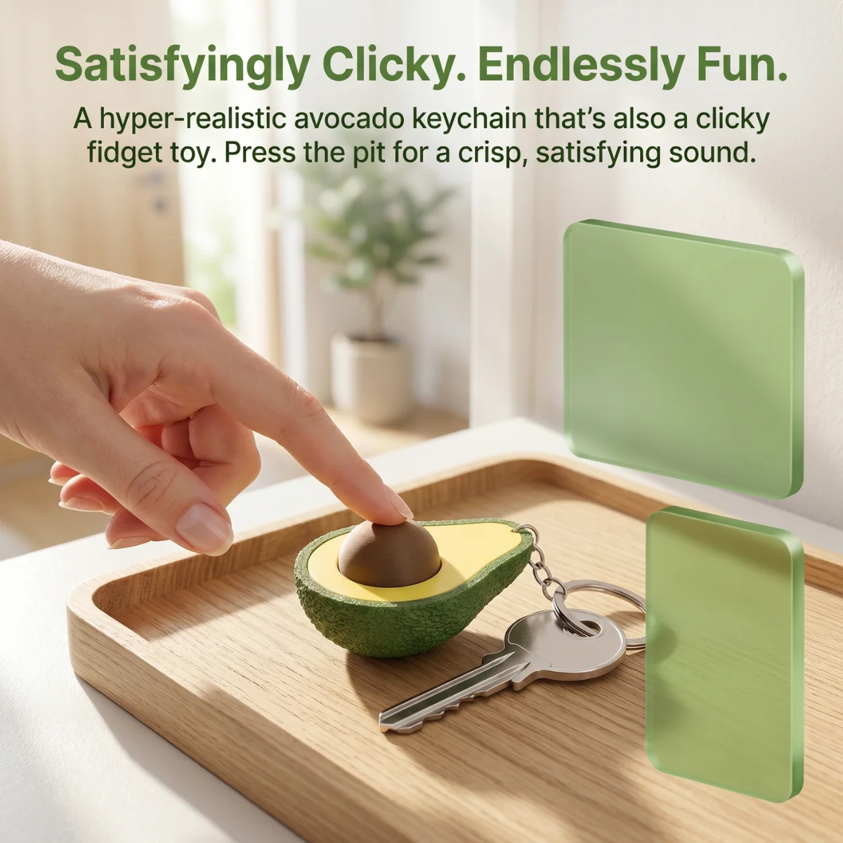 1 Pack 8cm 3D Printed Eco-Friendly PLA Avocado Fidget Keychain, Novelty Bag Charm with Sturdy Metal Split Ring