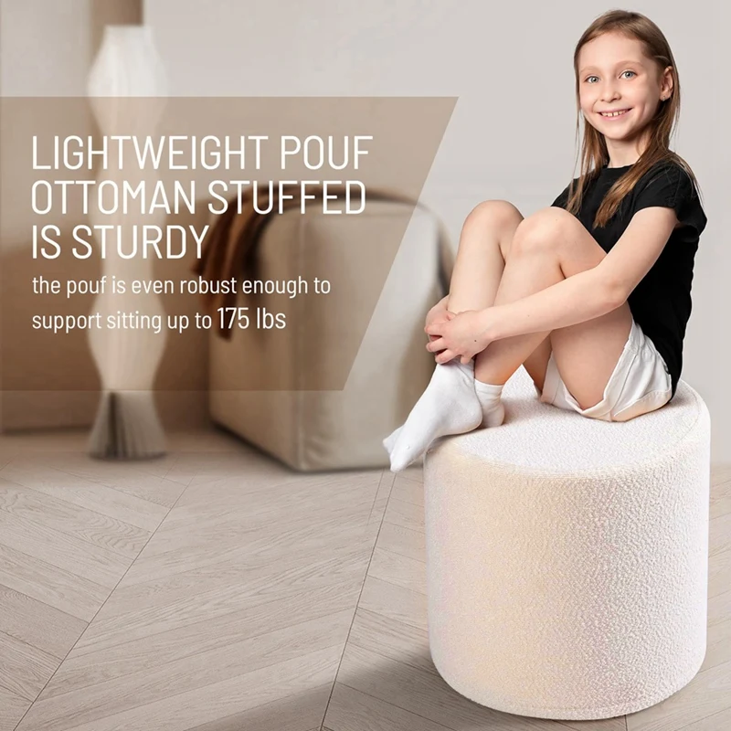 Soft Ottoman Pouf - Comfort Foam Foot Rest For Living Room, Desk, Couch - White