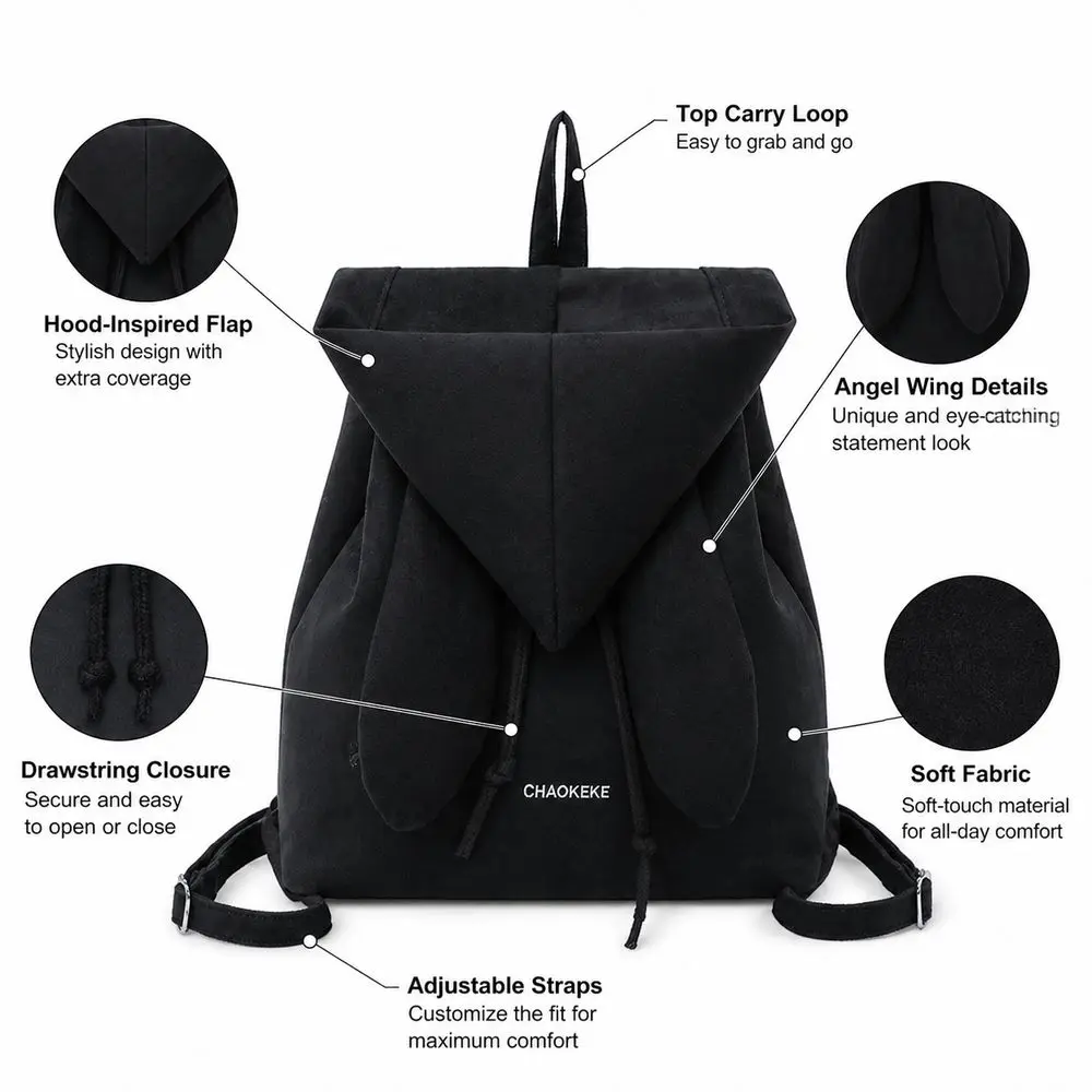 New Fabric Angel Wing Backpack Adjustable Minimalist Drawstring Backpack Hood Shaped Flap Hooded Backpack School Use
