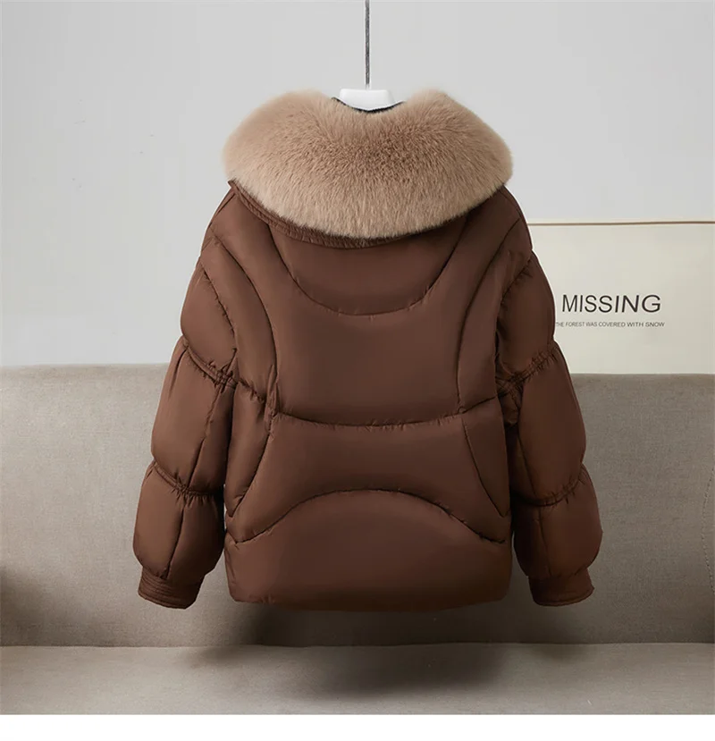 New Winter Down Cotton-padded Jacket Women's Short Parkas Big-fur-collar Outerwear Streetwear Lady Loose Warm Thicken Tops